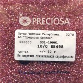 Бисер [68498] светло-красный прозрачный с серебряной линией радужный 10/0