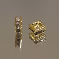 Квадратный рондель со стразами "золото/crystal" 5мм
