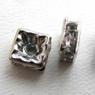 Квадратный рондель со стразами "мельхиор/crystal" 5мм